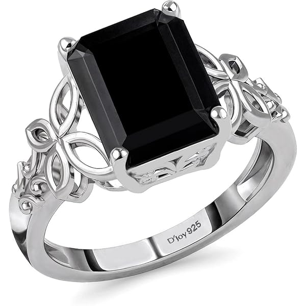 Amazon.com: Vintage 925 Sterling Silver Black Gem Ring Cocktail